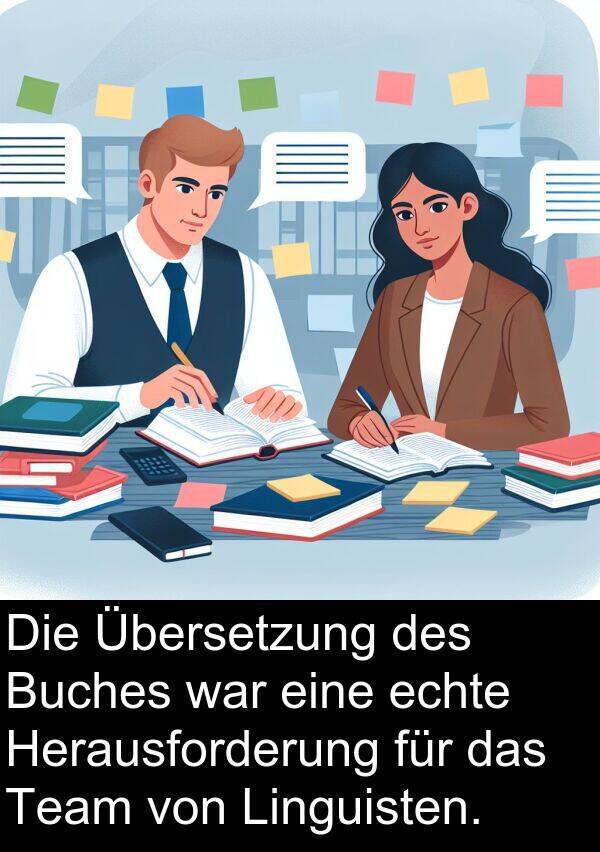 echte: Die Übersetzung des Buches war eine echte Herausforderung für das Team von Linguisten.