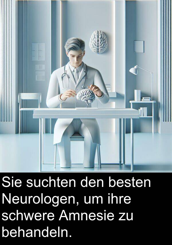 suchten: Sie suchten den besten Neurologen, um ihre schwere Amnesie zu behandeln.