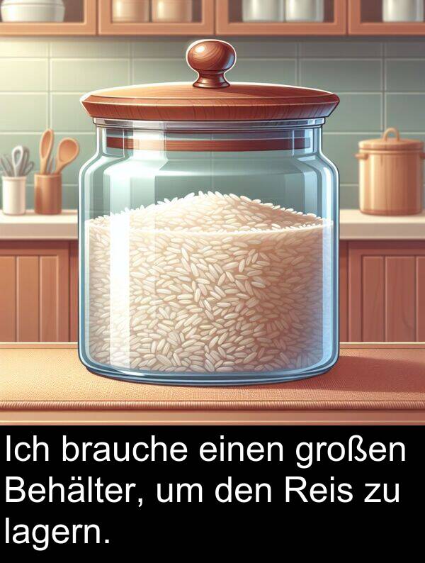 Behälter: Ich brauche einen großen Behälter, um den Reis zu lagern.