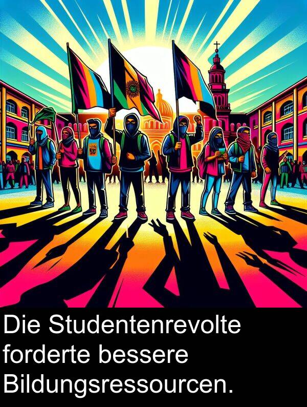 forderte: Die Studentenrevolte forderte bessere Bildungsressourcen.