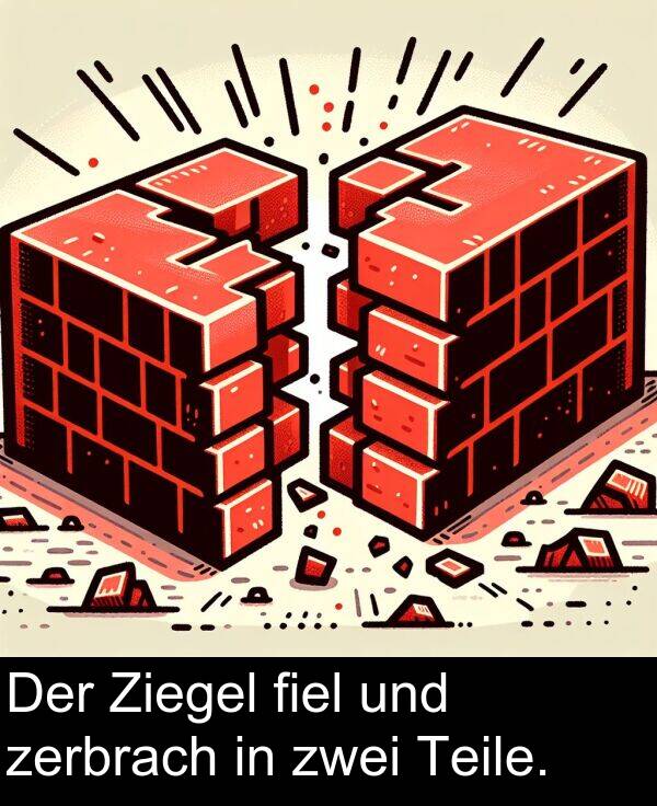 fiel: Der Ziegel fiel und zerbrach in zwei Teile.