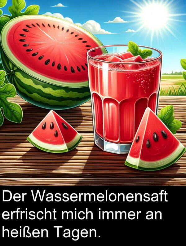 Tagen: Der Wassermelonensaft erfrischt mich immer an heißen Tagen.