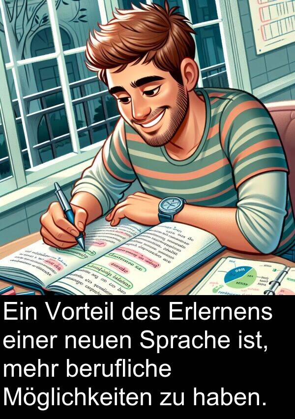 Vorteil: Ein Vorteil des Erlernens einer neuen Sprache ist, mehr berufliche Möglichkeiten zu haben.