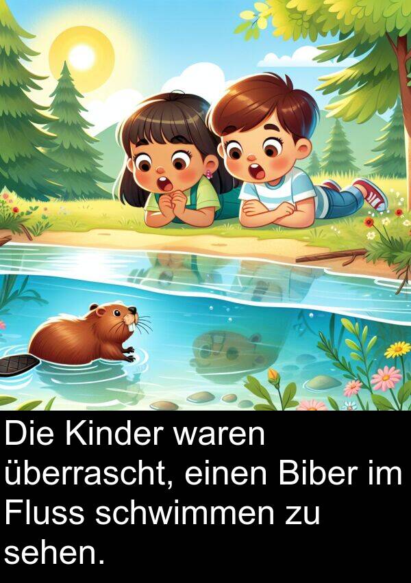 Fluss: Die Kinder waren überrascht, einen Biber im Fluss schwimmen zu sehen.