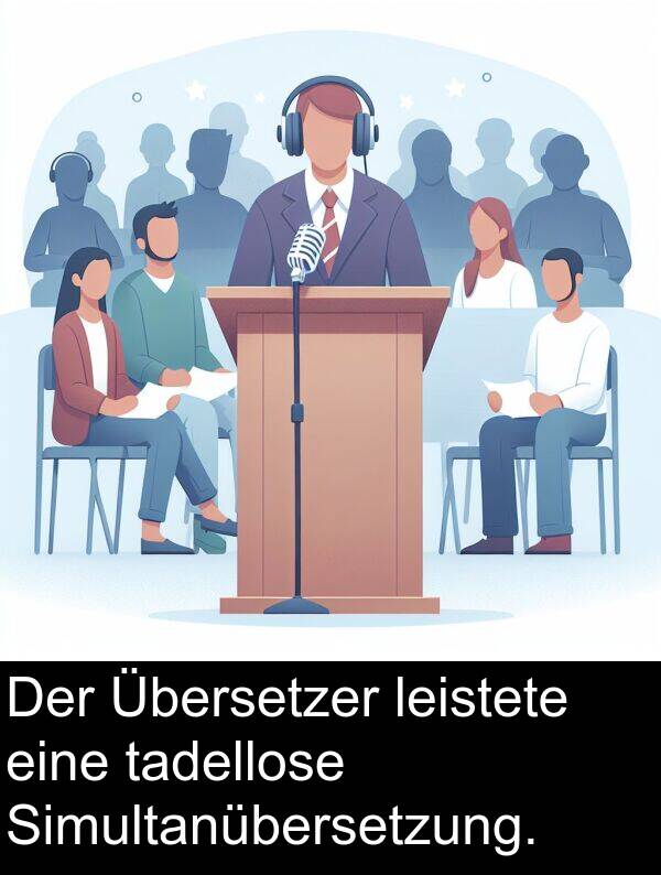 Simultanübersetzung: Der Übersetzer leistete eine tadellose Simultanübersetzung.
