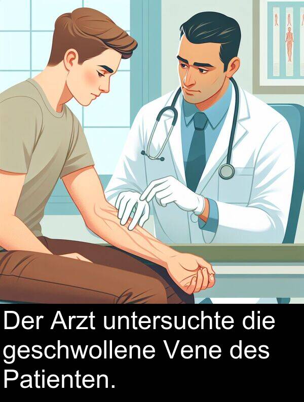 Arzt: Der Arzt untersuchte die geschwollene Vene des Patienten.