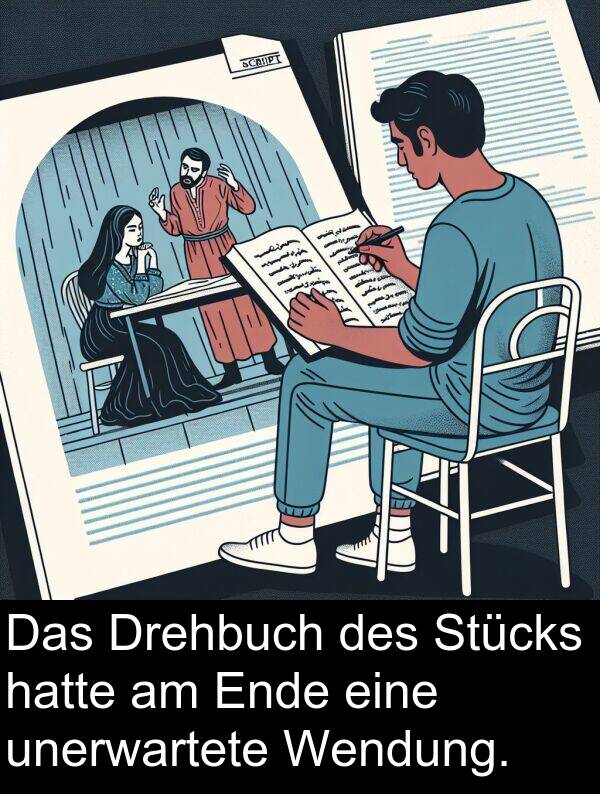 Drehbuch: Das Drehbuch des Stücks hatte am Ende eine unerwartete Wendung.
