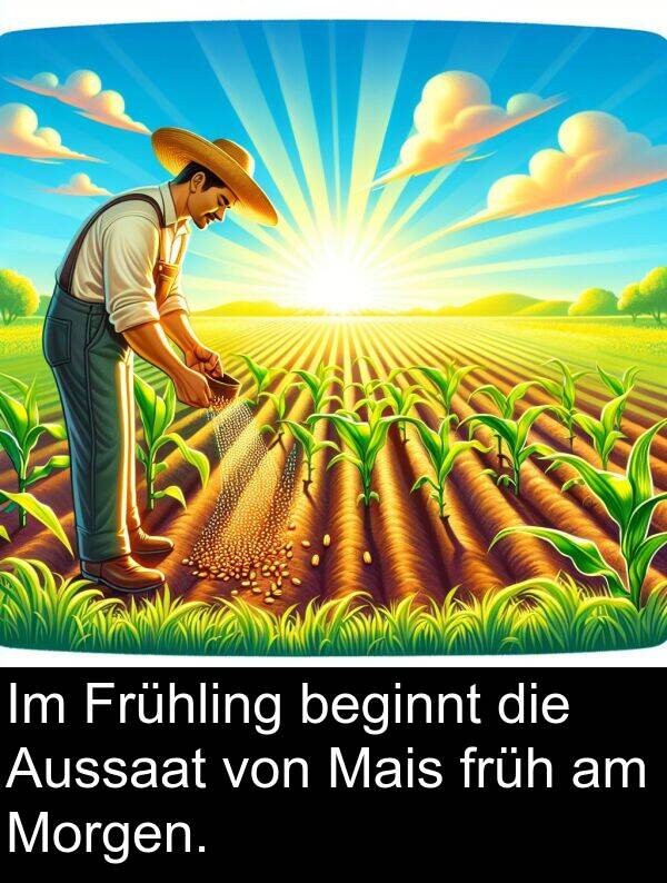 früh: Im Frühling beginnt die Aussaat von Mais früh am Morgen.