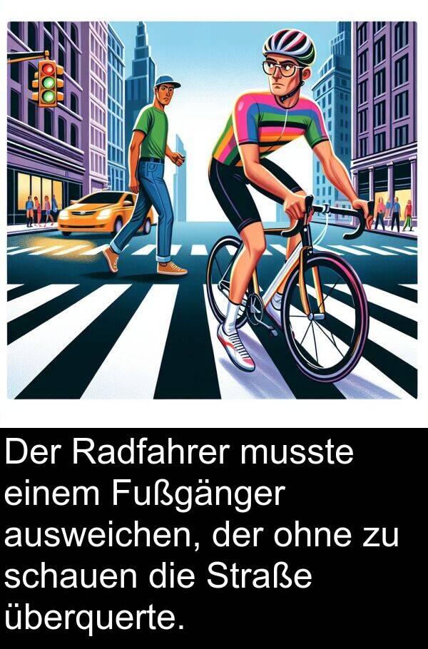 Radfahrer: Der Radfahrer musste einem Fußgänger ausweichen, der ohne zu schauen die Straße überquerte.
