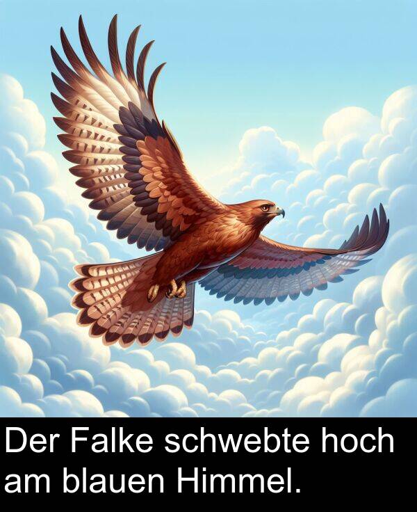 Falke: Der Falke schwebte hoch am blauen Himmel.