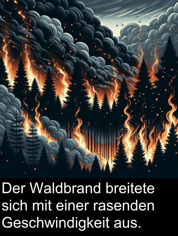 Waldbrand: Der Waldbrand breitete sich mit einer rasenden Geschwindigkeit aus.