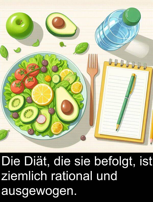 rational: Die Diät, die sie befolgt, ist ziemlich rational und ausgewogen.