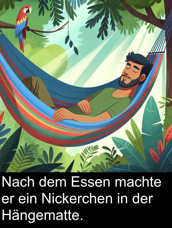 Nach: Nach dem Essen machte er ein Nickerchen in der Hängematte.