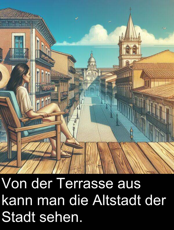 man: Von der Terrasse aus kann man die Altstadt der Stadt sehen.