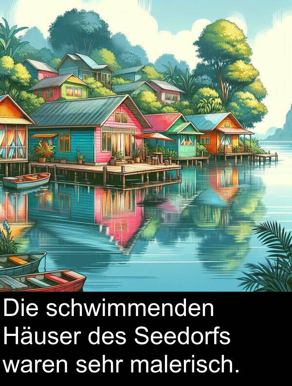 malerisch: Die schwimmenden Häuser des Seedorfs waren sehr malerisch.