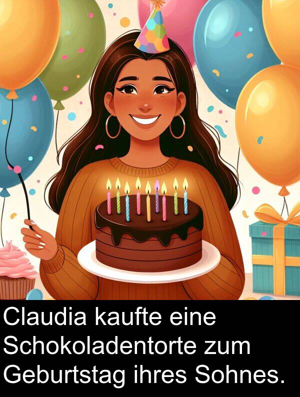 Sohnes: Claudia kaufte eine Schokoladentorte zum Geburtstag ihres Sohnes.