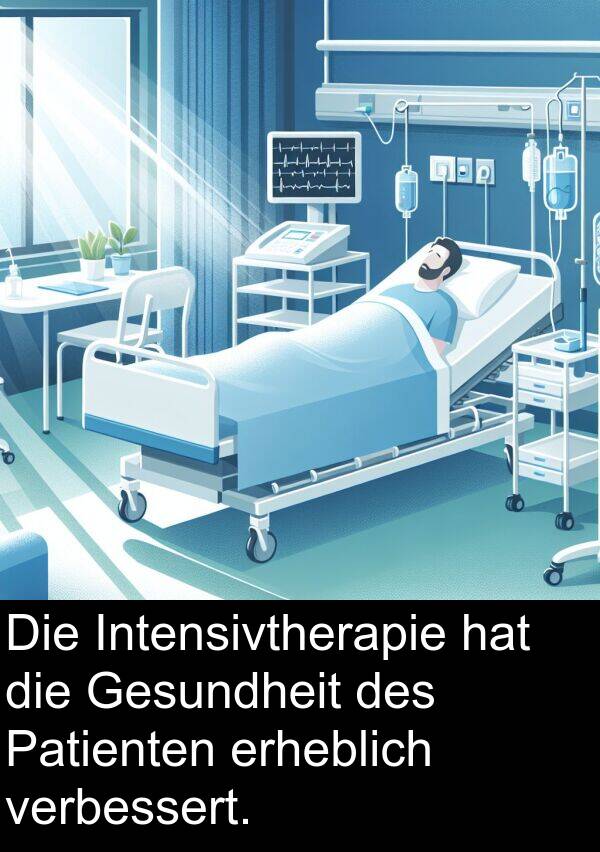 Gesundheit: Die Intensivtherapie hat die Gesundheit des Patienten erheblich verbessert.