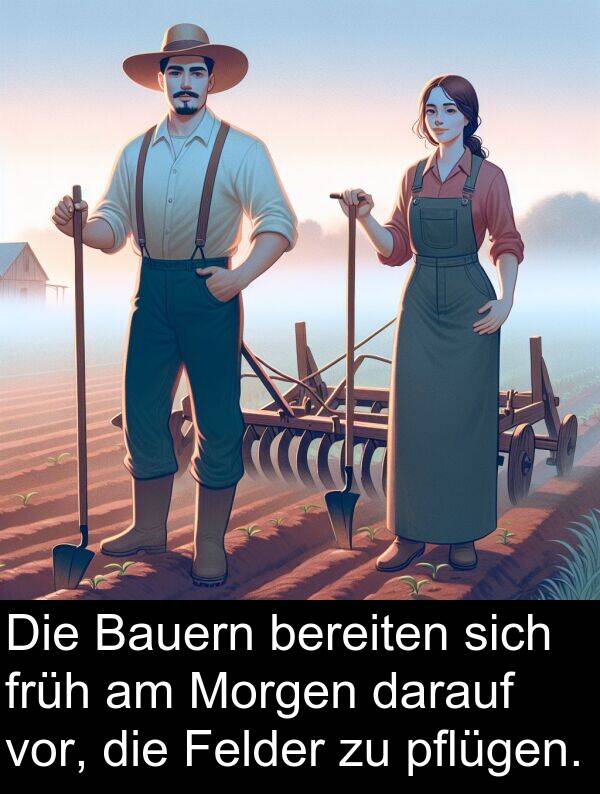 früh: Die Bauern bereiten sich früh am Morgen darauf vor, die Felder zu pflügen.
