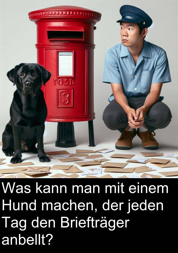 man: Was kann man mit einem Hund machen, der jeden Tag den Briefträger anbellt?