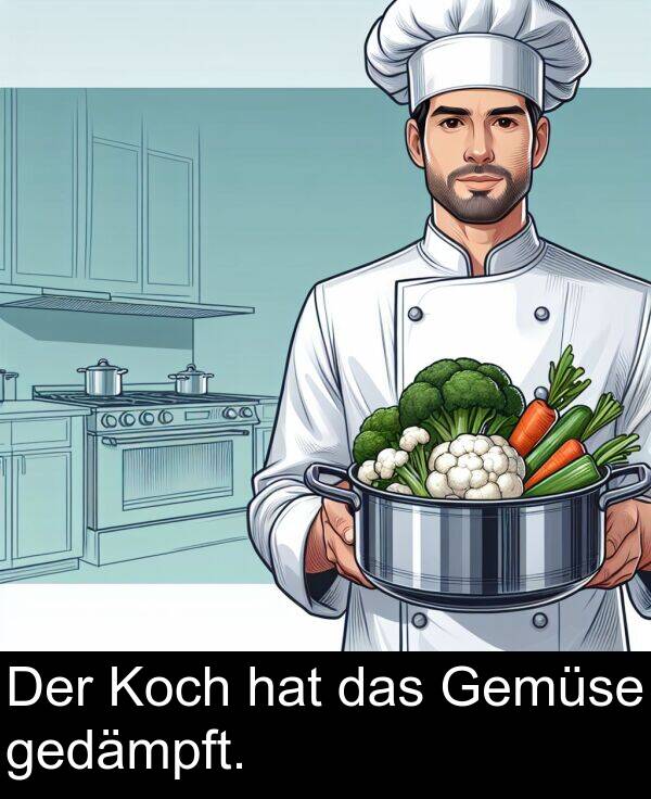 das: Der Koch hat das Gemüse gedämpft.