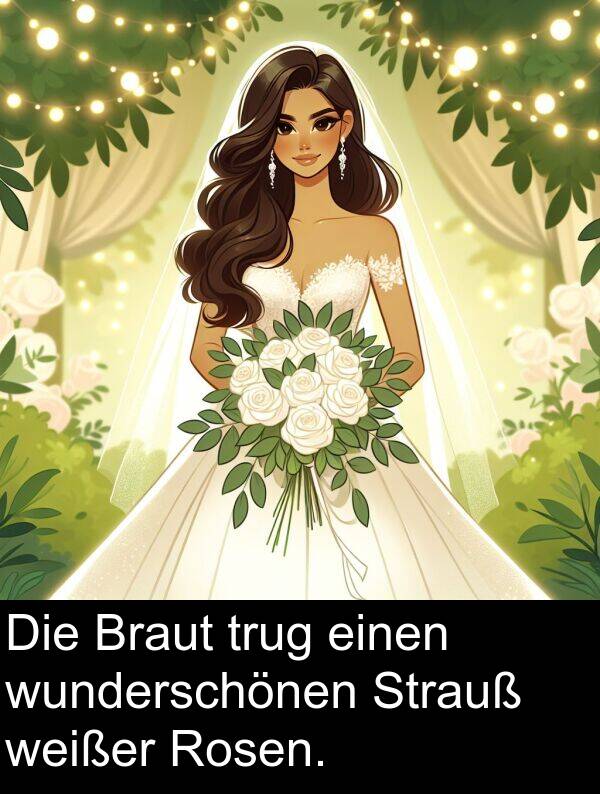 Strauß: Die Braut trug einen wunderschönen Strauß weißer Rosen.