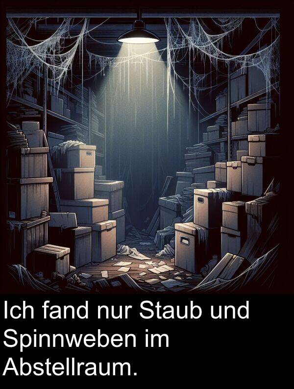 fand: Ich fand nur Staub und Spinnweben im Abstellraum.