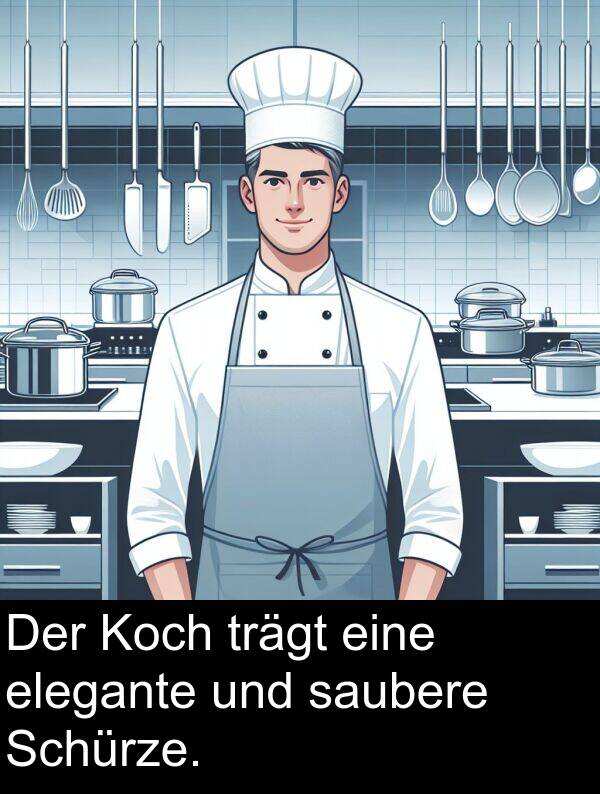 trägt: Der Koch trägt eine elegante und saubere Schürze.