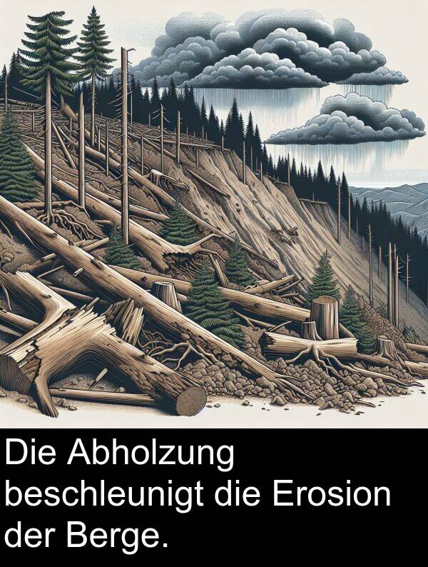 beschleunigt: Die Abholzung beschleunigt die Erosion der Berge.