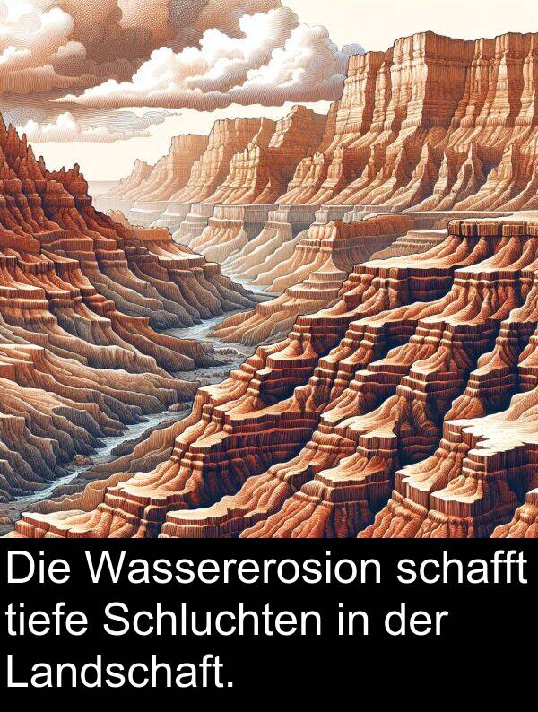 tiefe: Die Wassererosion schafft tiefe Schluchten in der Landschaft.