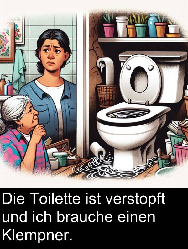 Toilette: Die Toilette ist verstopft und ich brauche einen Klempner.