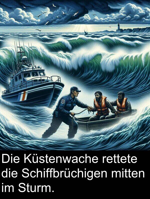 rettete: Die Küstenwache rettete die Schiffbrüchigen mitten im Sturm.