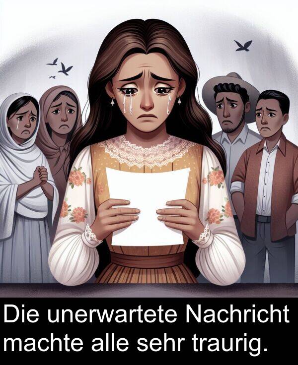Nachricht: Die unerwartete Nachricht machte alle sehr traurig.