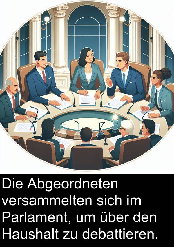 debattieren: Die Abgeordneten versammelten sich im Parlament, um über den Haushalt zu debattieren.
