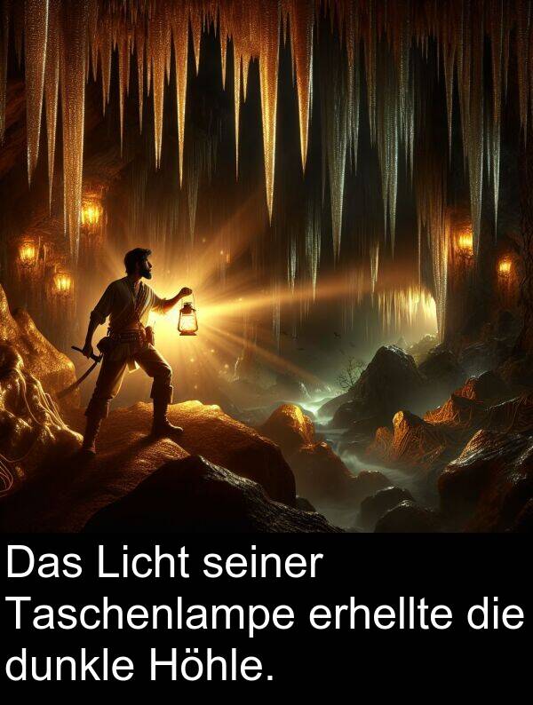 dunkle: Das Licht seiner Taschenlampe erhellte die dunkle Höhle.