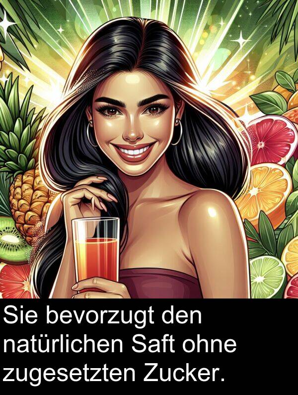 zugesetzten: Sie bevorzugt den natürlichen Saft ohne zugesetzten Zucker.