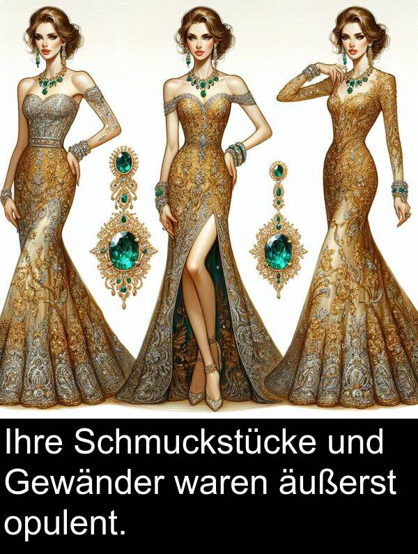 äußerst: Ihre Schmuckstücke und Gewänder waren äußerst opulent.