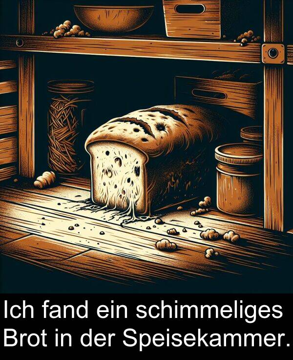fand: Ich fand ein schimmeliges Brot in der Speisekammer.