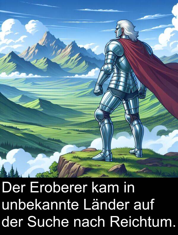 Suche: Der Eroberer kam in unbekannte Länder auf der Suche nach Reichtum.