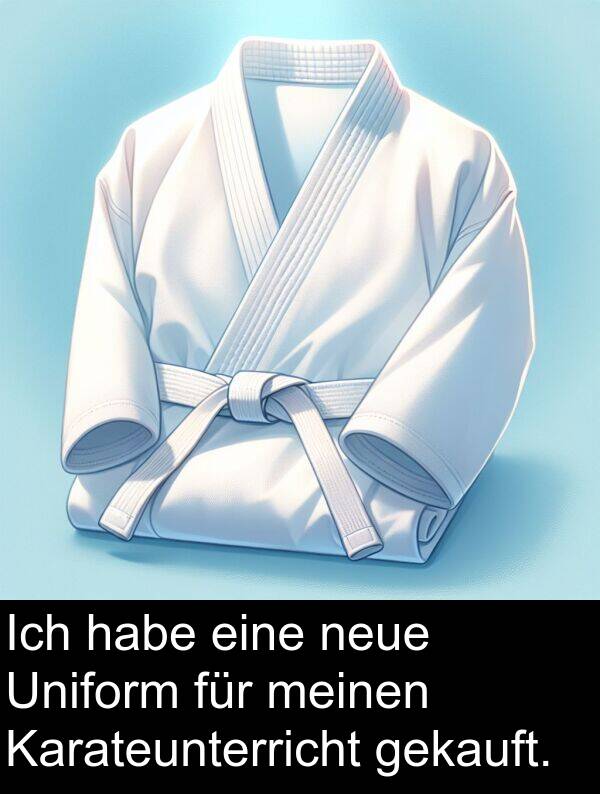 Uniform: Ich habe eine neue Uniform für meinen Karateunterricht gekauft.