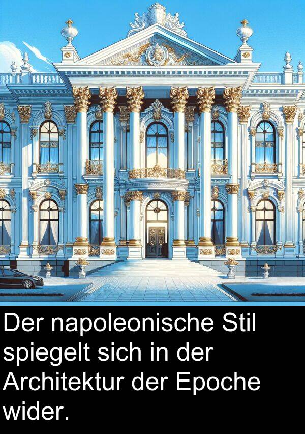 napoleonische: Der napoleonische Stil spiegelt sich in der Architektur der Epoche wider.