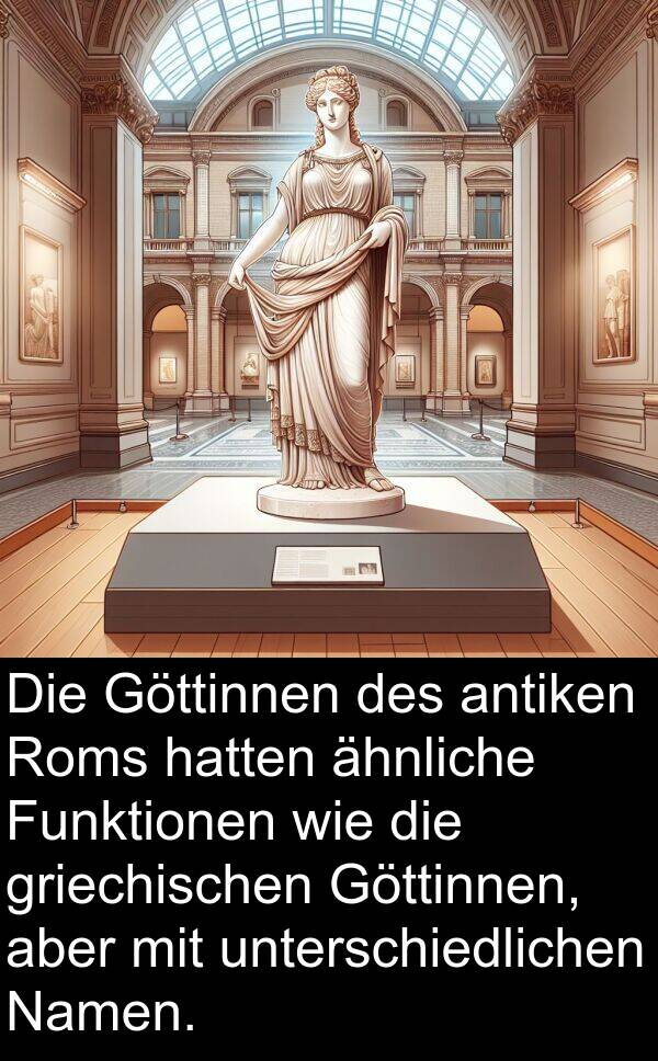 Funktionen: Die Göttinnen des antiken Roms hatten ähnliche Funktionen wie die griechischen Göttinnen, aber mit unterschiedlichen Namen.