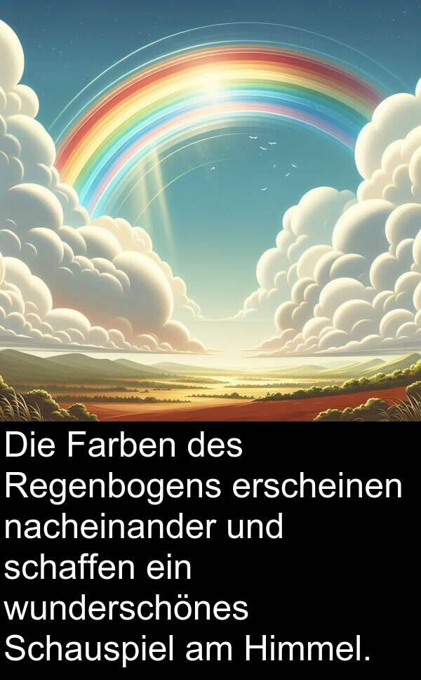 Farben: Die Farben des Regenbogens erscheinen nacheinander und schaffen ein wunderschönes Schauspiel am Himmel.