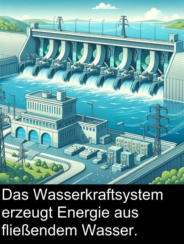 fließendem: Das Wasserkraftsystem erzeugt Energie aus fließendem Wasser.