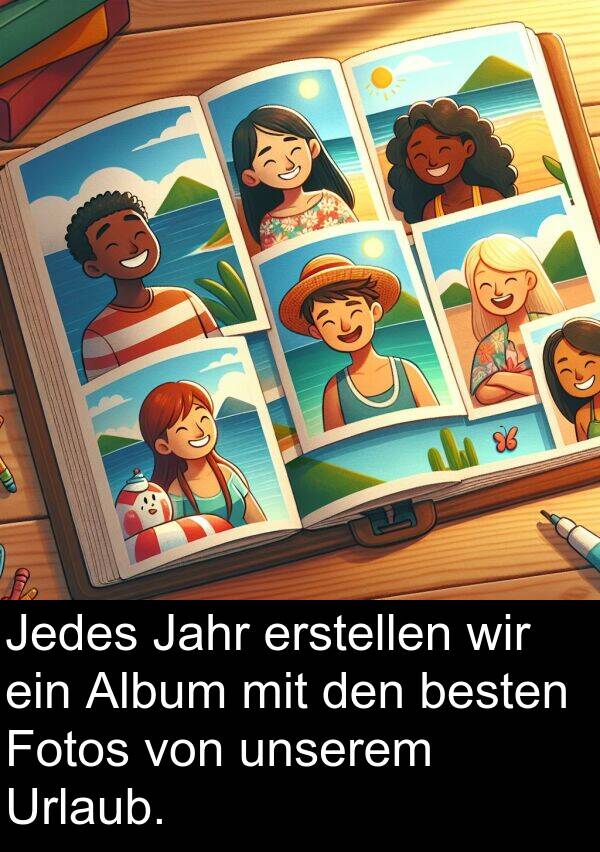 Jahr: Jedes Jahr erstellen wir ein Album mit den besten Fotos von unserem Urlaub.