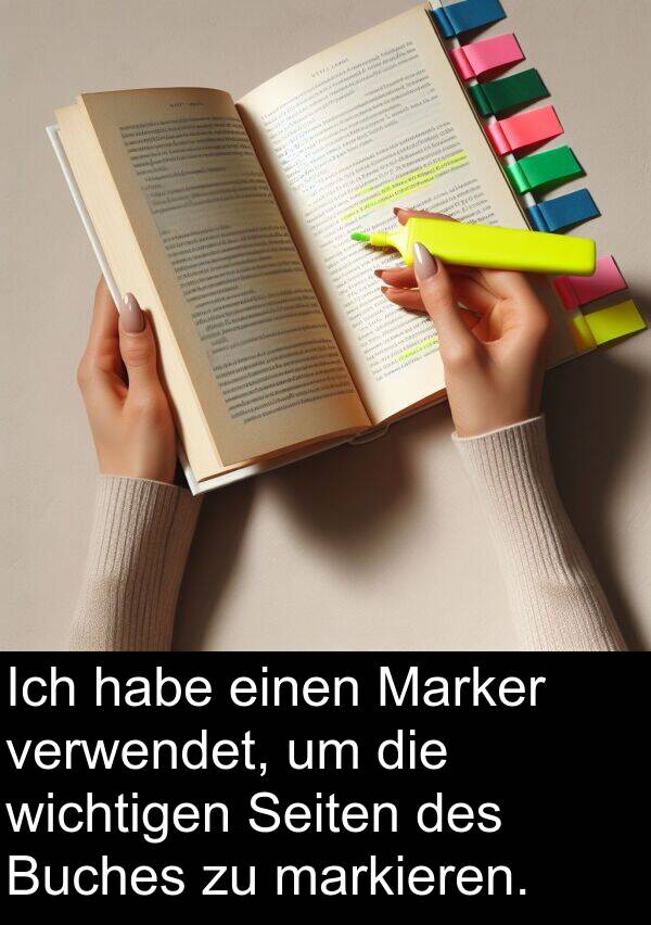 Buches: Ich habe einen Marker verwendet, um die wichtigen Seiten des Buches zu markieren.