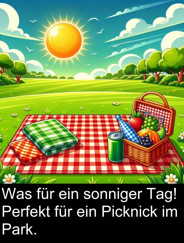 sonniger: Was für ein sonniger Tag! Perfekt für ein Picknick im Park.