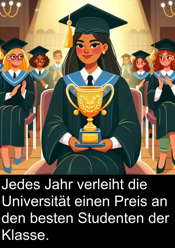 Jahr: Jedes Jahr verleiht die Universität einen Preis an den besten Studenten der Klasse.