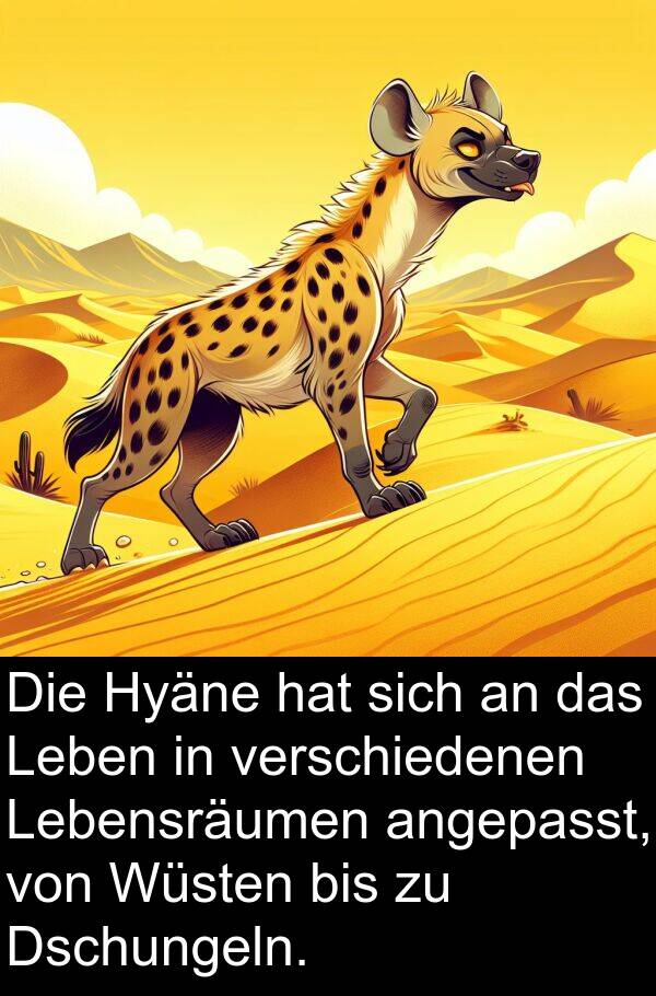 Dschungeln: Die Hyäne hat sich an das Leben in verschiedenen Lebensräumen angepasst, von Wüsten bis zu Dschungeln.