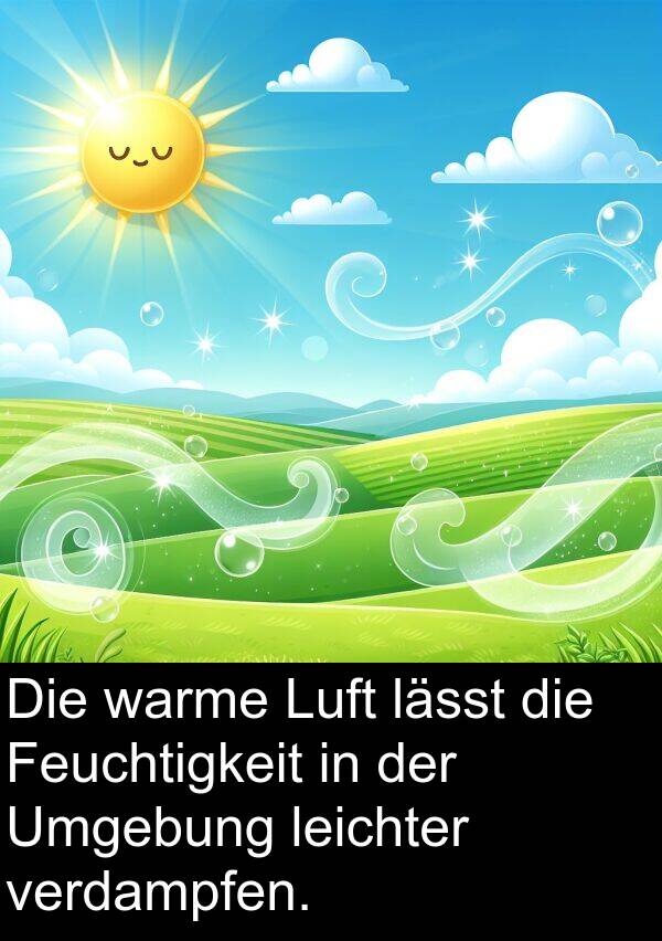 warme: Die warme Luft lässt die Feuchtigkeit in der Umgebung leichter verdampfen.