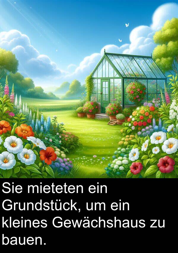 Grundstück: Sie mieteten ein Grundstück, um ein kleines Gewächshaus zu bauen.